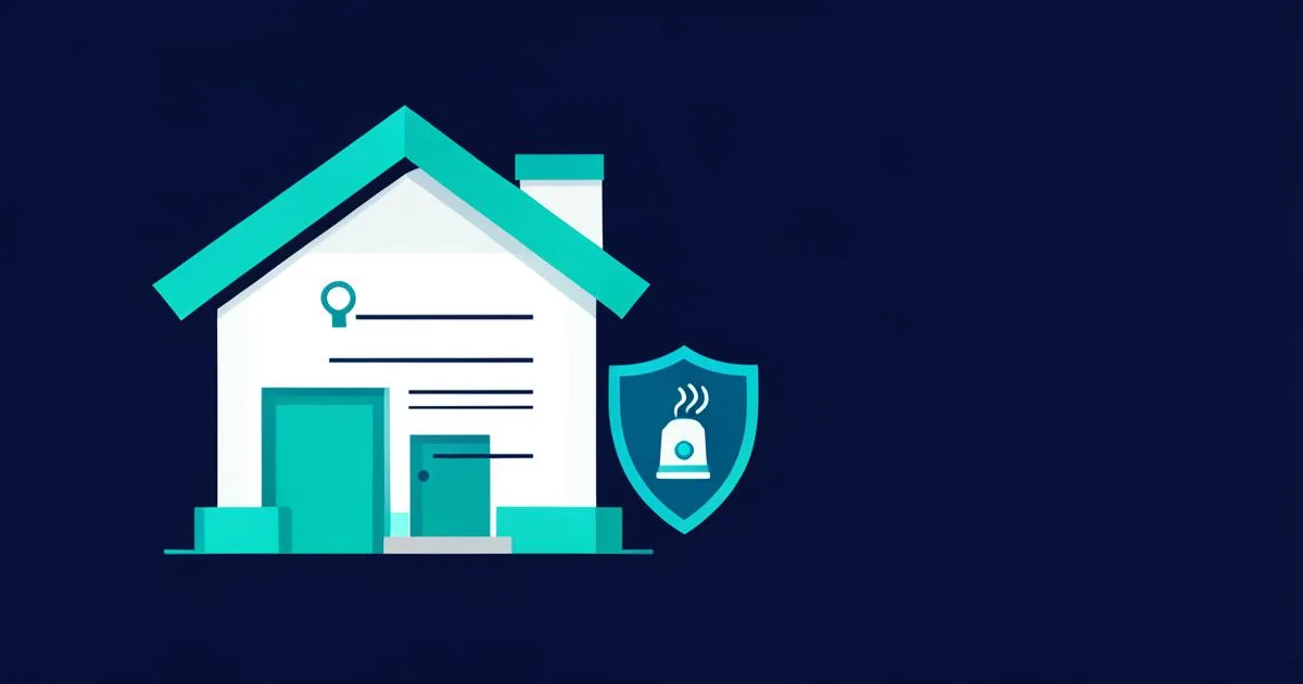 UK landlord compliance checklist — a rental home with a certificate, safety shield and alarm representing legal duties