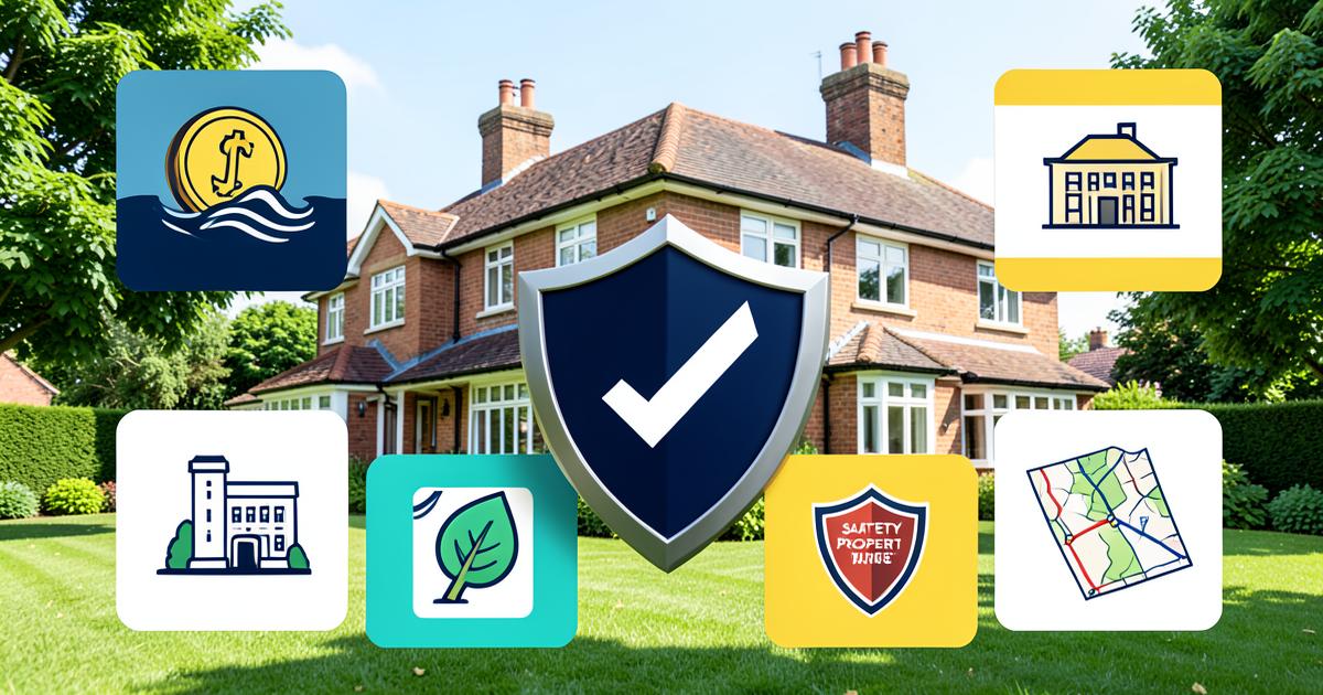 British house with a verified shield and icons representing official property records